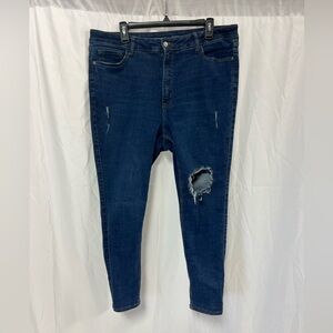 Old navy extra high rise super skinny jeans dark wash distressed size 16